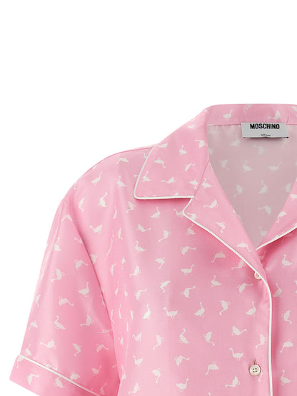 Blouse by Moschino for women in silk twill multicolor, pink & print, featuring a nuanced and nuanced for a sophisticated finish.