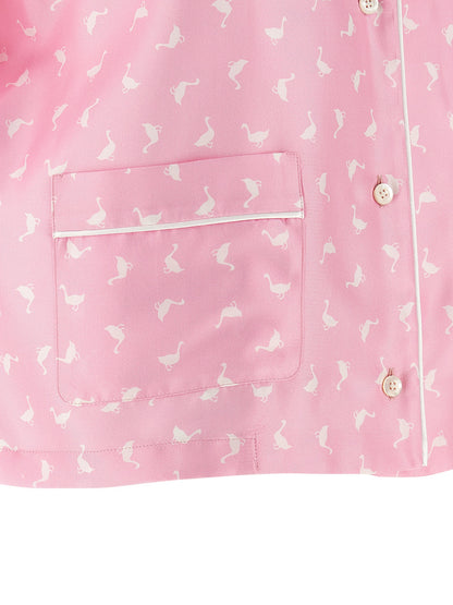 Blouse by Moschino for women in silk twill multicolor, pink & print features an polished silhouette, showcasing a sophisticated and detail for a truly polished finish.