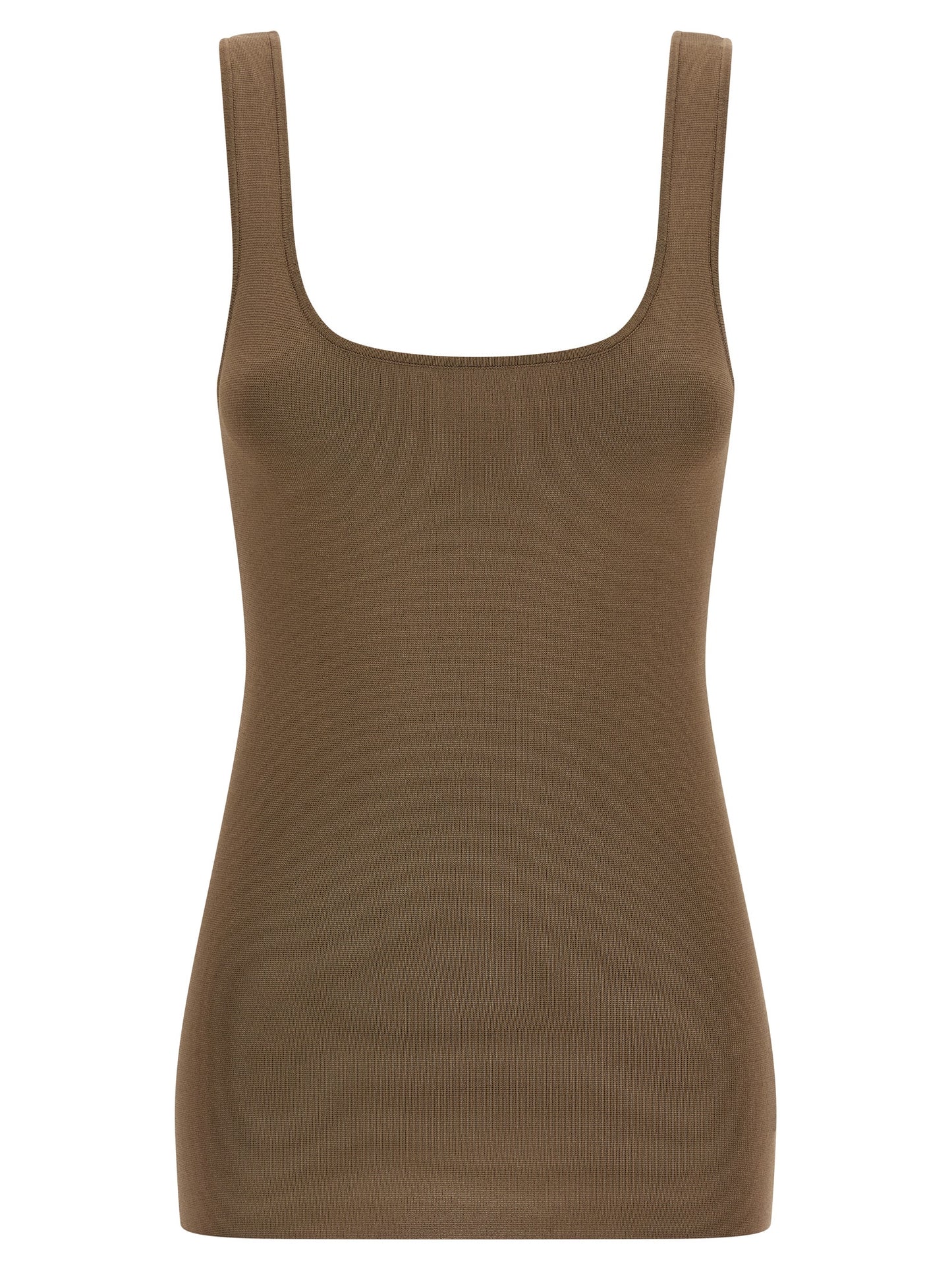 T-Shirt by Entire Studios for women in polyester & viscose brown features an edgy silhouette, meticulously detailed with a sophisticated sleeveless and square neckline for a truly edgy finish.