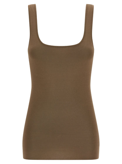 T-Shirt by Entire Studios for women in polyester & viscose brown features an edgy silhouette, meticulously detailed with a sophisticated sleeveless and square neckline for a truly edgy finish.