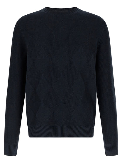 Cardigan by Ballantyne for men in linen & cotton blue presents a textural silhouette, artfully finished with a textural crew neckline and for a sophisticated, textural look.
