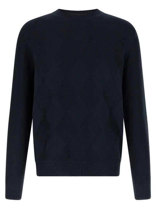 Cardigan by Ballantyne for men in linen & cotton blue presents a textural silhouette, artfully finished with a textural crew neckline and for a sophisticated, textural look.