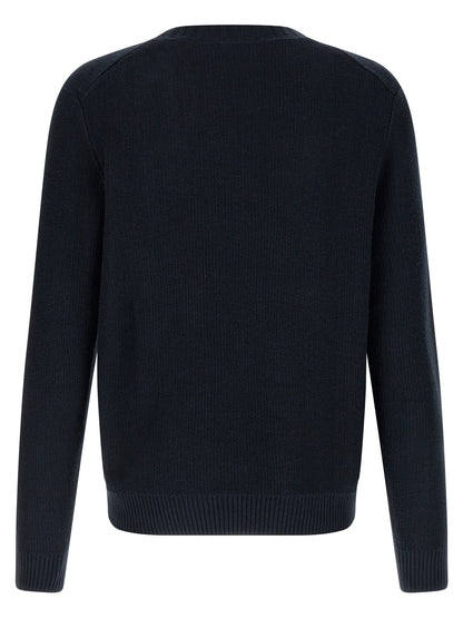 Cardigan by Ballantyne for men in linen & cotton blue features a dramatic silhouette, showcasing a sophisticated crew neckline and dramatic detail for a timeless, premium look.