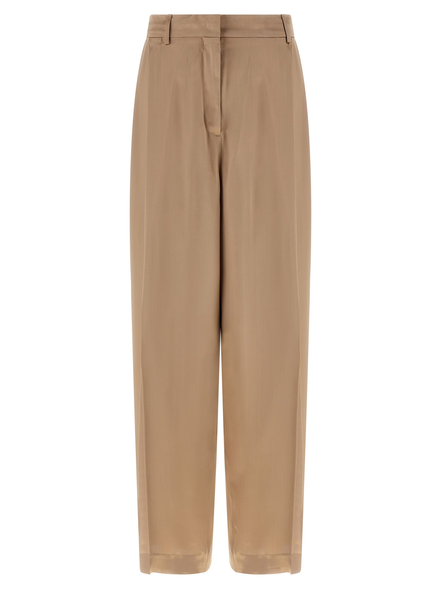 Trousers by Fabiana Filippi for women in satin viscose beige features a tailored silhouette with a tailored straight-leg & wide, defined by its long and a sophisticated .