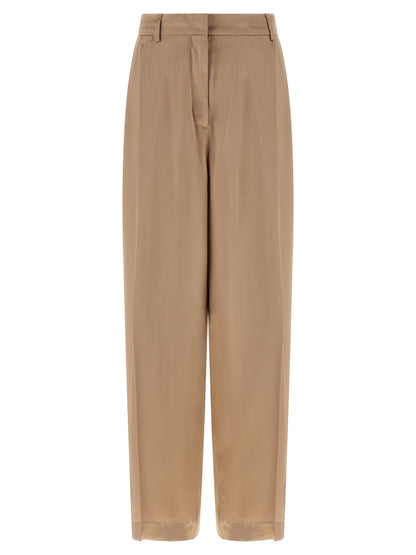 Trousers by Fabiana Filippi for women in satin viscose beige features a tailored silhouette with a tailored straight-leg & wide, defined by its long and a sophisticated .