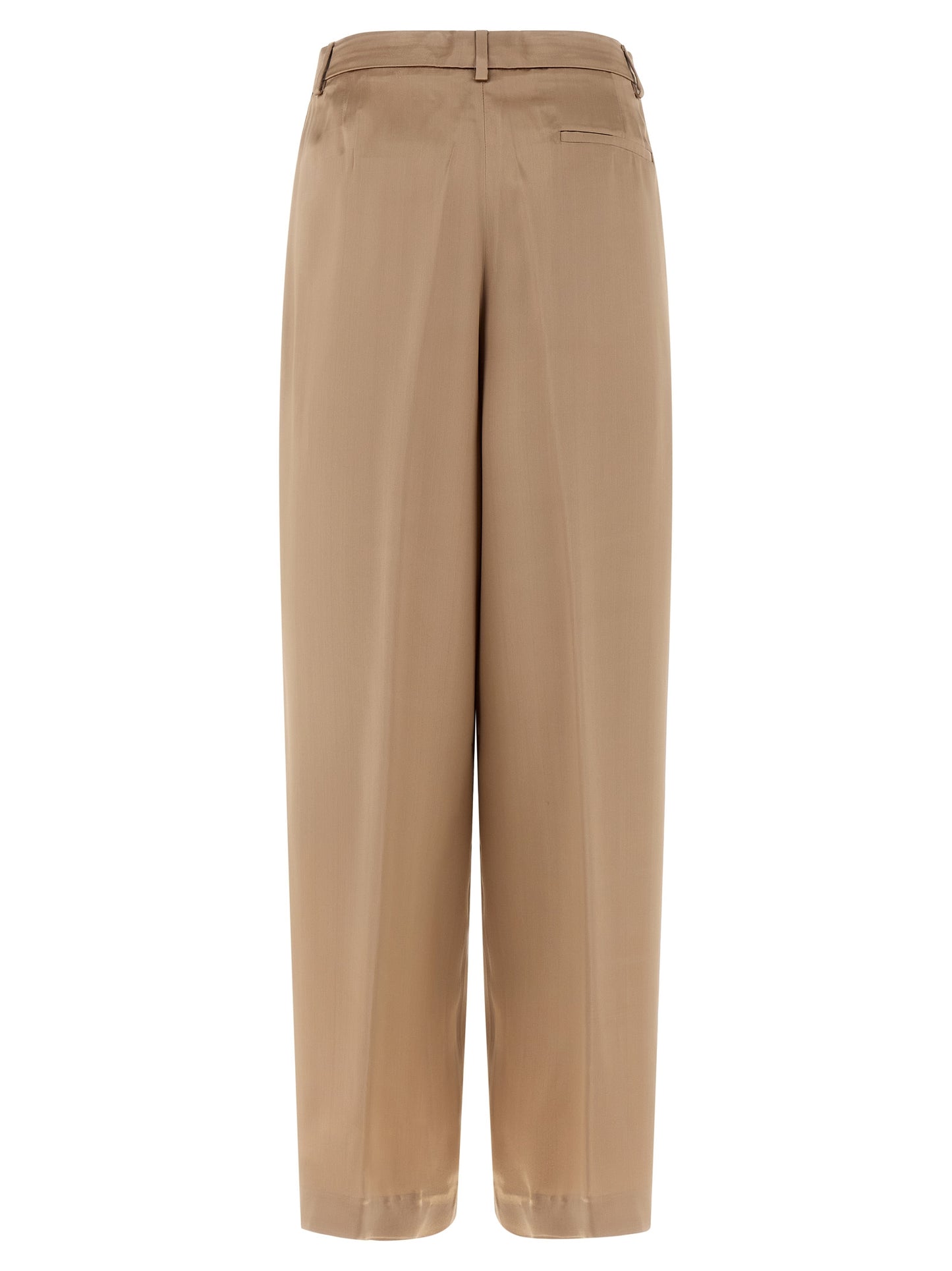 Trousers by Fabiana Filippi for women in satin viscose beige features an sartorial silhouette, showcasing a precise straight-leg & wide and long with a sartorial for a refined look.