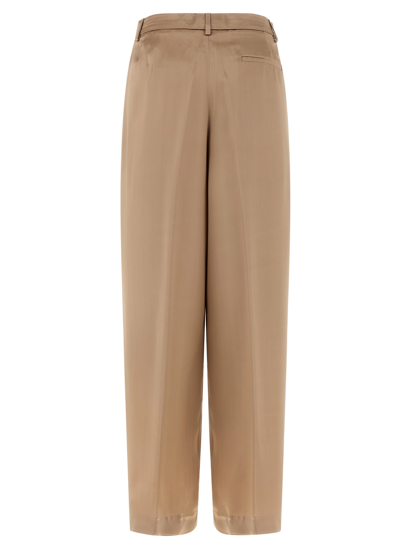 Trousers by Fabiana Filippi for women in satin viscose beige features an sartorial silhouette, showcasing a precise straight-leg & wide and long with a sartorial for a refined look.