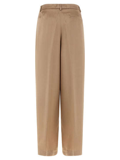 Trousers by Fabiana Filippi for women in satin viscose beige features an sartorial silhouette, showcasing a precise straight-leg & wide and long with a sartorial for a refined look.