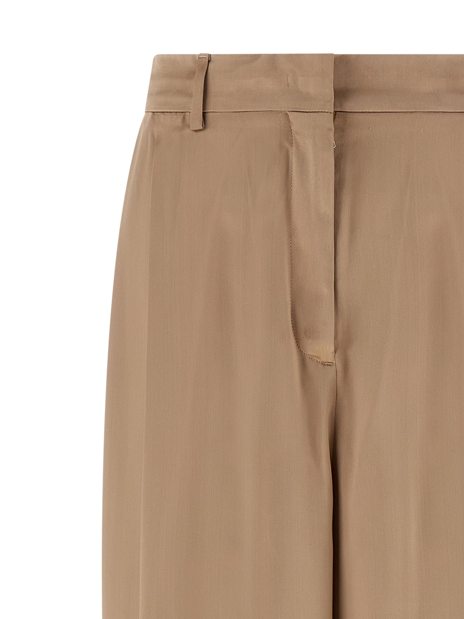 Trousers by Fabiana Filippi for women in satin viscose beige presents a smart silhouette, meticulously detailed with a smart straight-leg & wide, a smart long, and a smart .