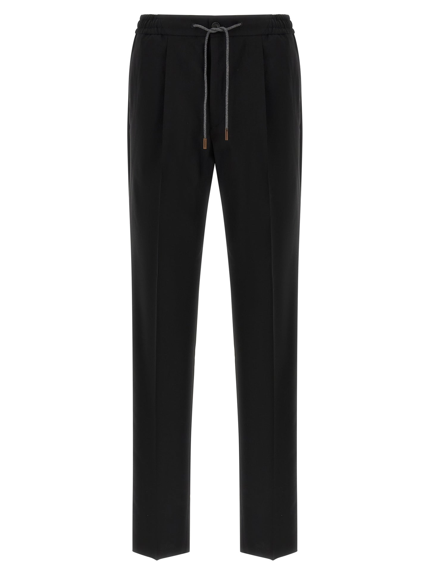 Trousers by Incotex for men in plush virgin wool black features an sartorial silhouette, showcasing a precise straight-leg & relaxed-fit and long with a sartorial for a refined look.