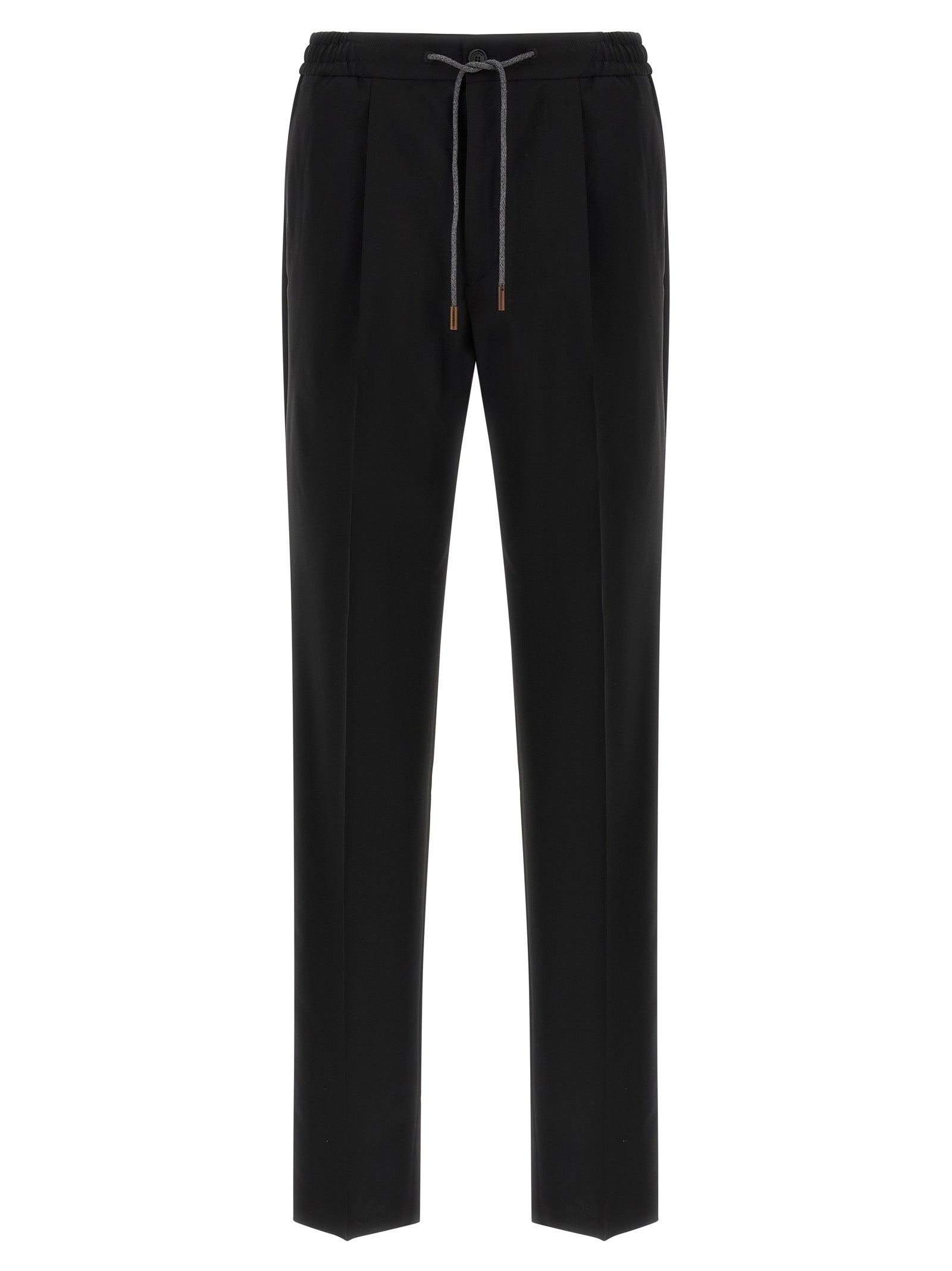 Trousers by Incotex for men in plush virgin wool black features an sartorial silhouette, showcasing a precise straight-leg & relaxed-fit and long with a sartorial for a refined look.
