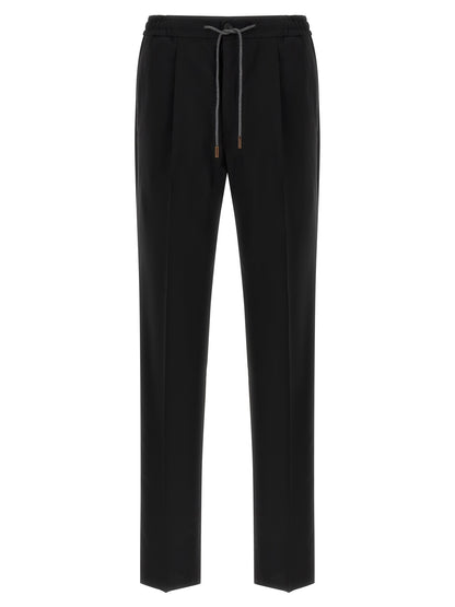 Trousers by Incotex for men in plush virgin wool black features an sartorial silhouette, showcasing a precise straight-leg & relaxed-fit and long with a sartorial for a refined look.