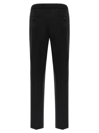 Trousers by Incotex for men in plush virgin wool black features a sculptural silhouette, showcasing a sculptural straight-leg & relaxed-fit and long with a sophisticated for a sculptural finish.