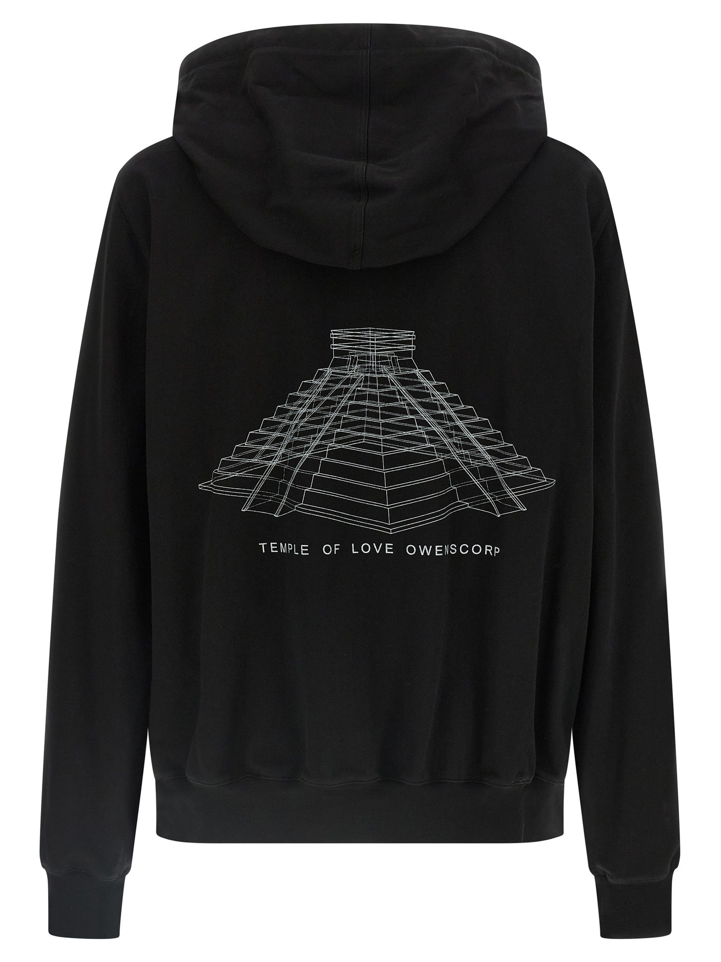 Sweatshirt Hoodie by Rick Owens for men in cotton black & print features an luminous silhouette, showcasing a sophisticated hooded neckline and for a truly luminous look.