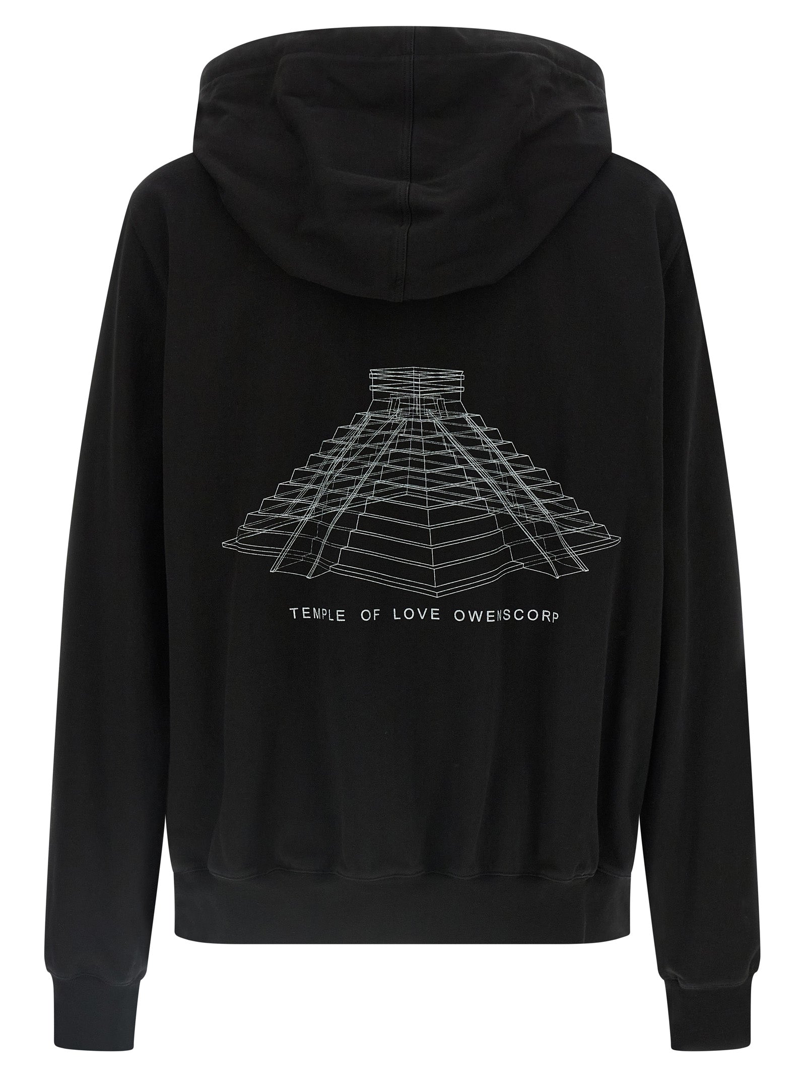 Sweatshirt Hoodie by Rick Owens for men in cotton black & print features an luminous silhouette, showcasing a sophisticated hooded neckline and for a truly luminous look.