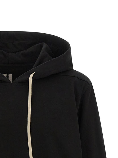 Sweatshirt Hoodie by Rick Owens for men in cotton black & print features an dramatic silhouette, showcasing a sophisticated hooded neckline and dramatic for a refined, modern aesthetic.