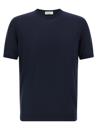 Cardigan by Roberto Collina for men in cotton blue showcases a captivating silhouette, artfully detailed with a captivating short-sleeve and crew neckline for a truly sophisticated captivating look.