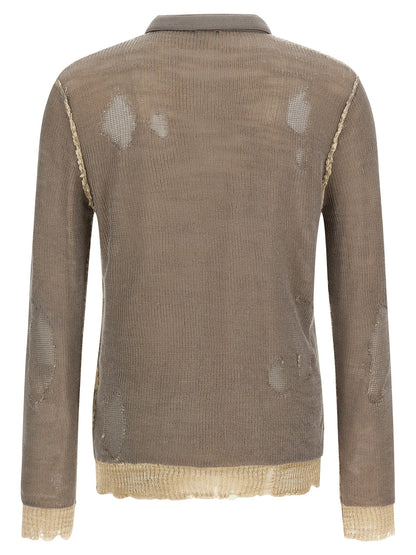 Cardigan by Diesel for men in leather linen & cotton gray & jacquard presents a textural silhouette, artfully finished with a textural v-neck neckline and for a sophisticated, textural look.