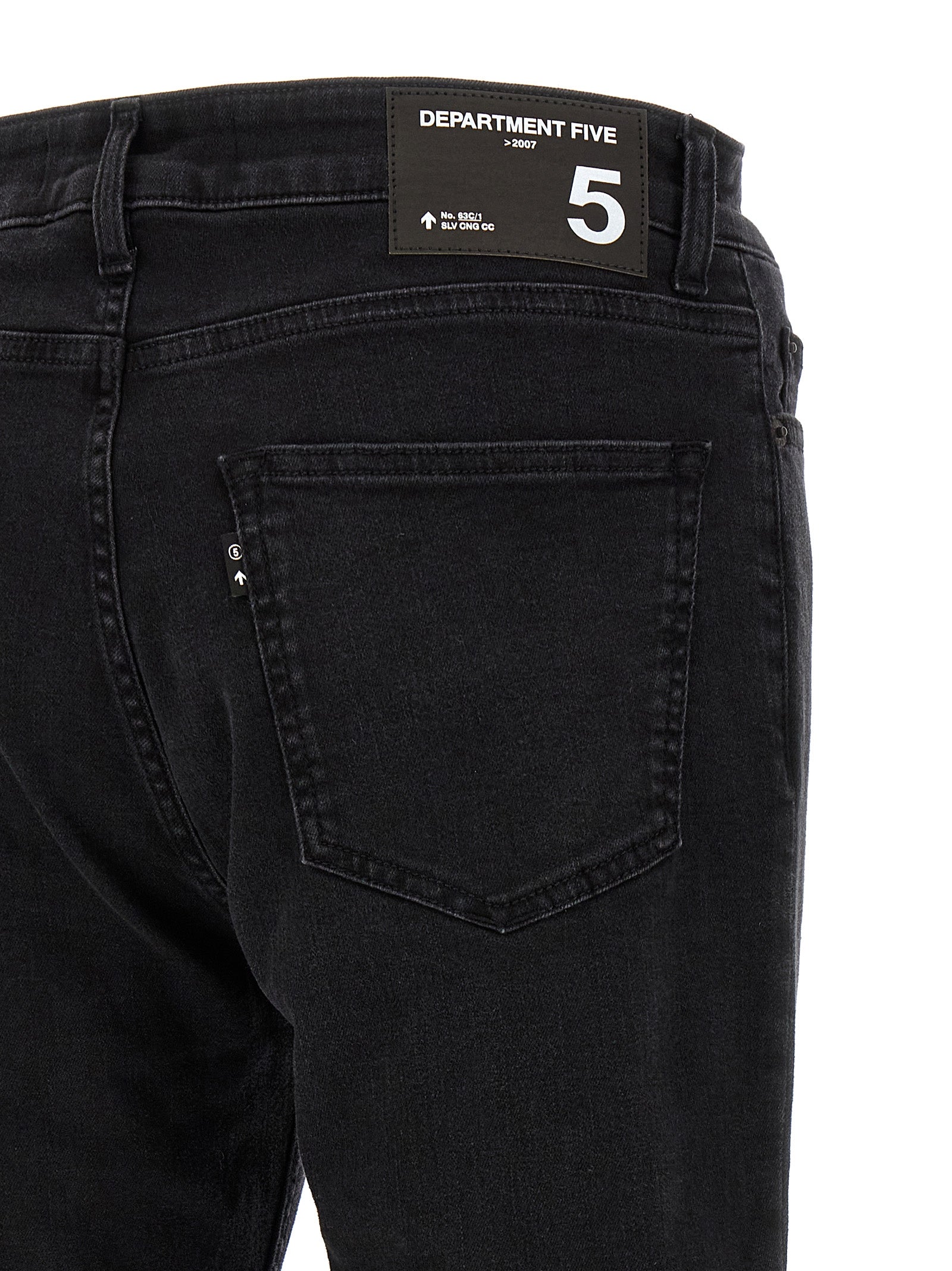 Jeans by Department 5 for men in stretch denim cotton black presents a tailored silhouette, showcasing a tailored cropped and cropped cut with a refined mid rise for a truly tailored aesthetic.