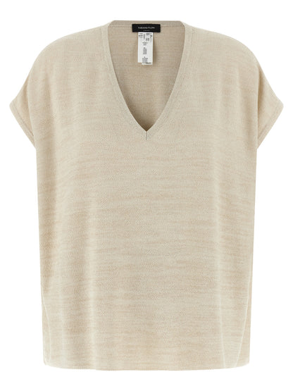 Cardigan by Fabiana Filippi for women in viscose polyester cotton gold features an impeccable silhouette, showcasing a sophisticated v-neck neckline and short-sleeve detail for a truly impeccable finish.