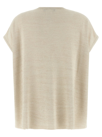 Cardigan by Fabiana Filippi for women in viscose polyester cotton gold showcases a captivating silhouette, artfully detailed with a captivating and v-neck neckline for a truly sophisticated captivating look.