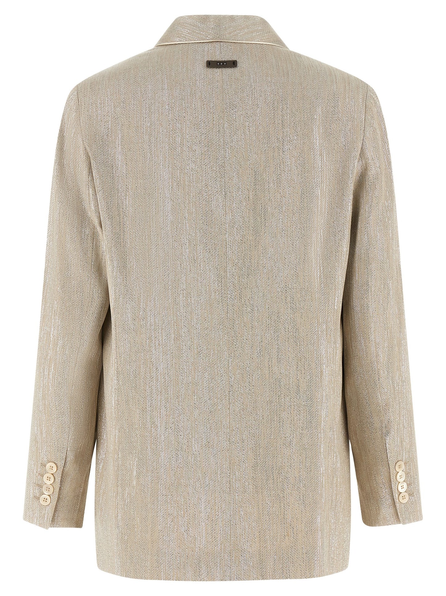 Blazer by Peserico for women in linen poly cotton & viscose beige, pearl & monogram features an crisp silhouette with sophisticated and a crisp shawl-collar neckline for a truly crisp finish.