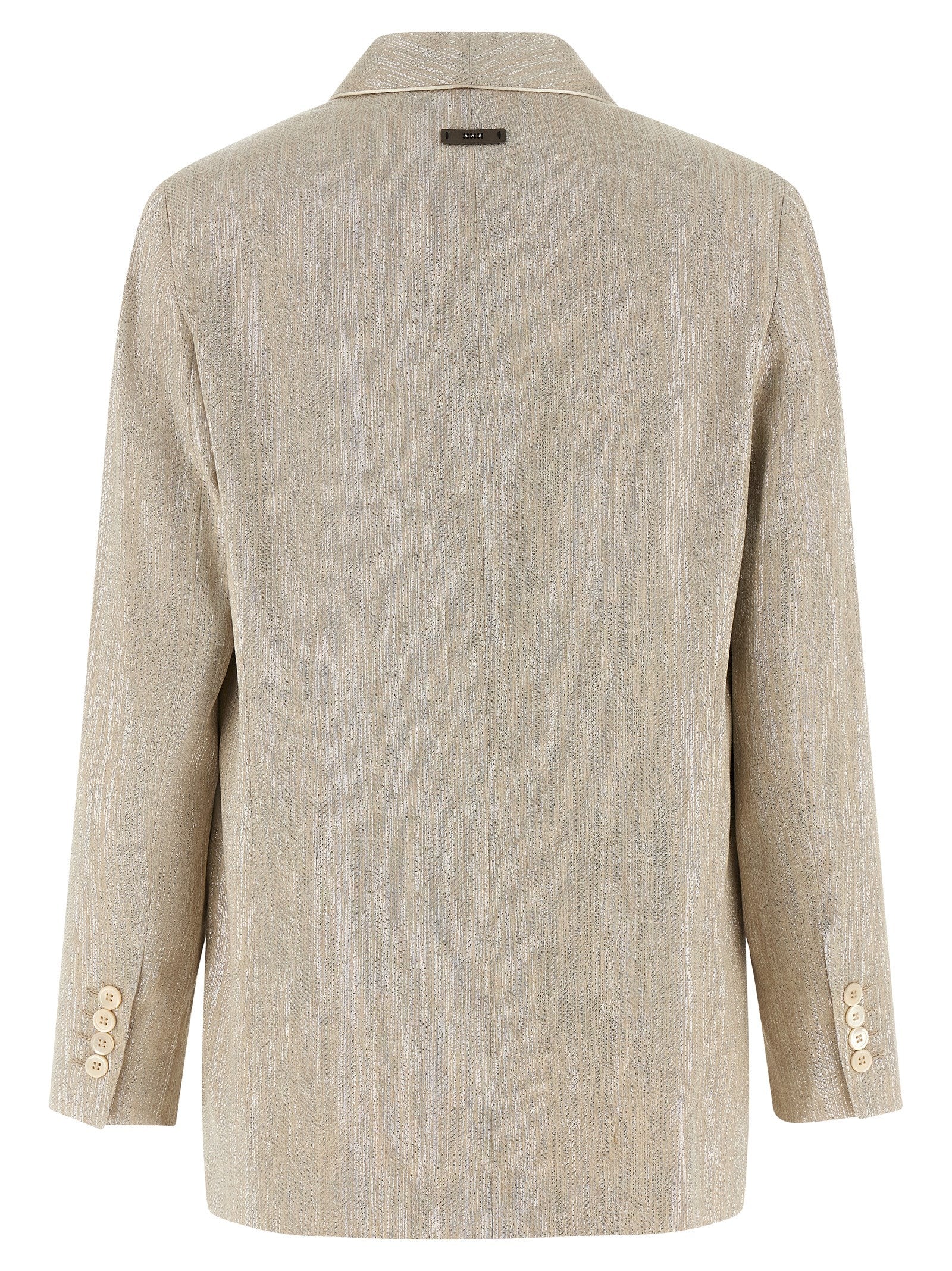 Blazer by Peserico for women in linen poly cotton & viscose beige, pearl & monogram features an crisp silhouette with sophisticated and a crisp shawl-collar neckline for a truly crisp finish.