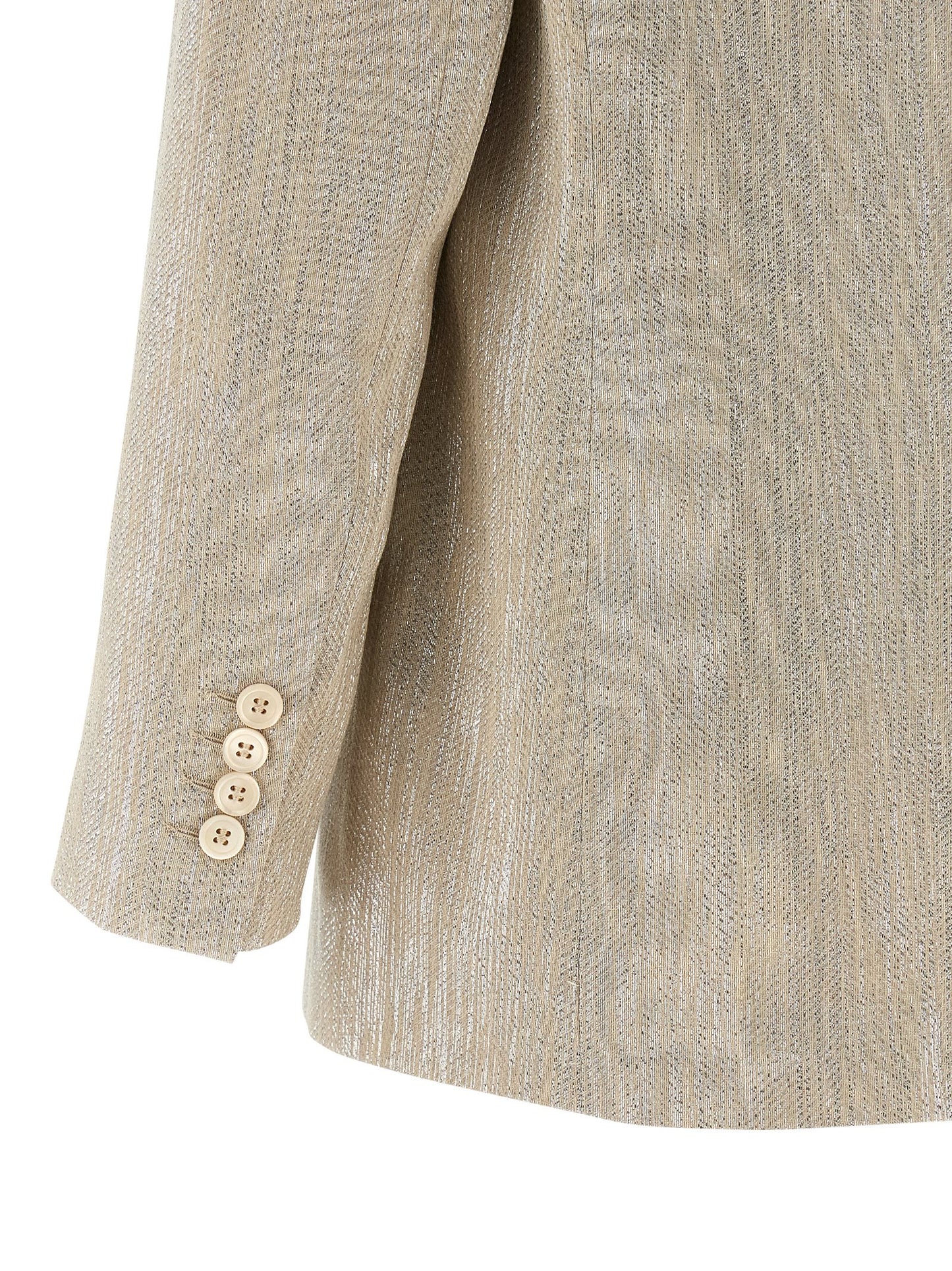 Blazer by Peserico for women in linen poly cotton & viscose beige, pearl & monogram features an sartorial silhouette, showcasing a sophisticated shawl-collar neckline and sartorial for a truly sartorial finish.