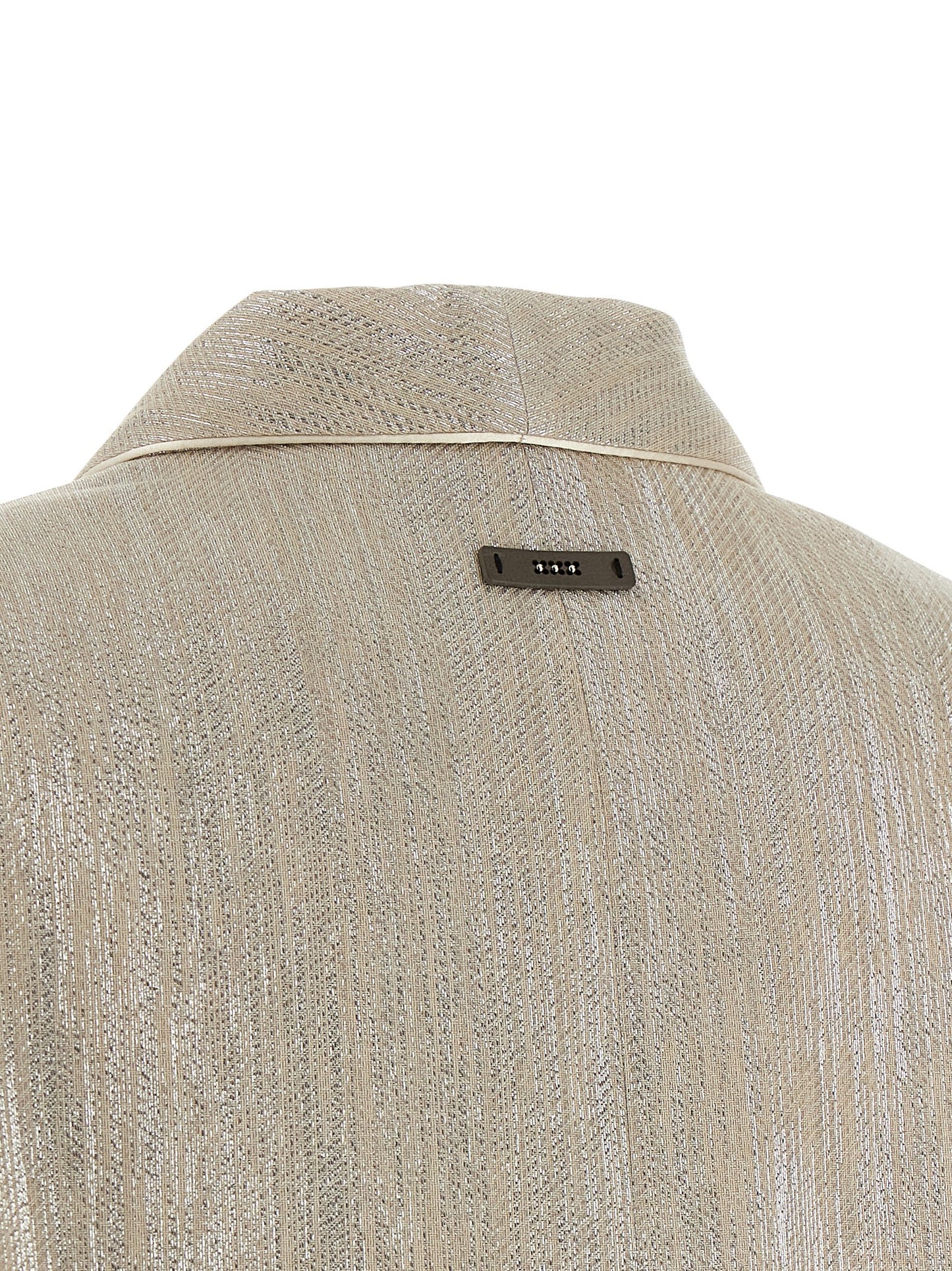 Blazer by Peserico for women in linen poly cotton & viscose beige, pearl & monogram showcases a discerning silhouette, elegantly detailed with a sophisticated and premium for a truly discerning finish.