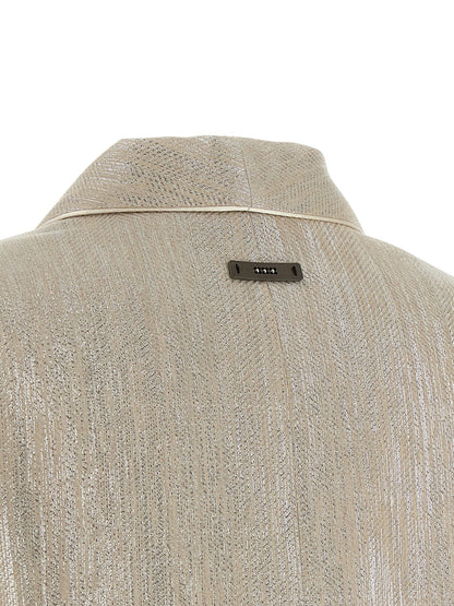 Blazer by Peserico for women in linen poly cotton & viscose beige, pearl & monogram showcases a discerning silhouette, elegantly detailed with a sophisticated and premium for a truly discerning finish.