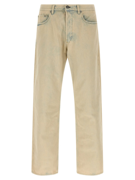 Jeans by Golden Goose for men in denim cotton beige presents a tailored silhouette, showcasing a tailored straight-leg & wide and long cut with a refined for a truly tailored aesthetic.