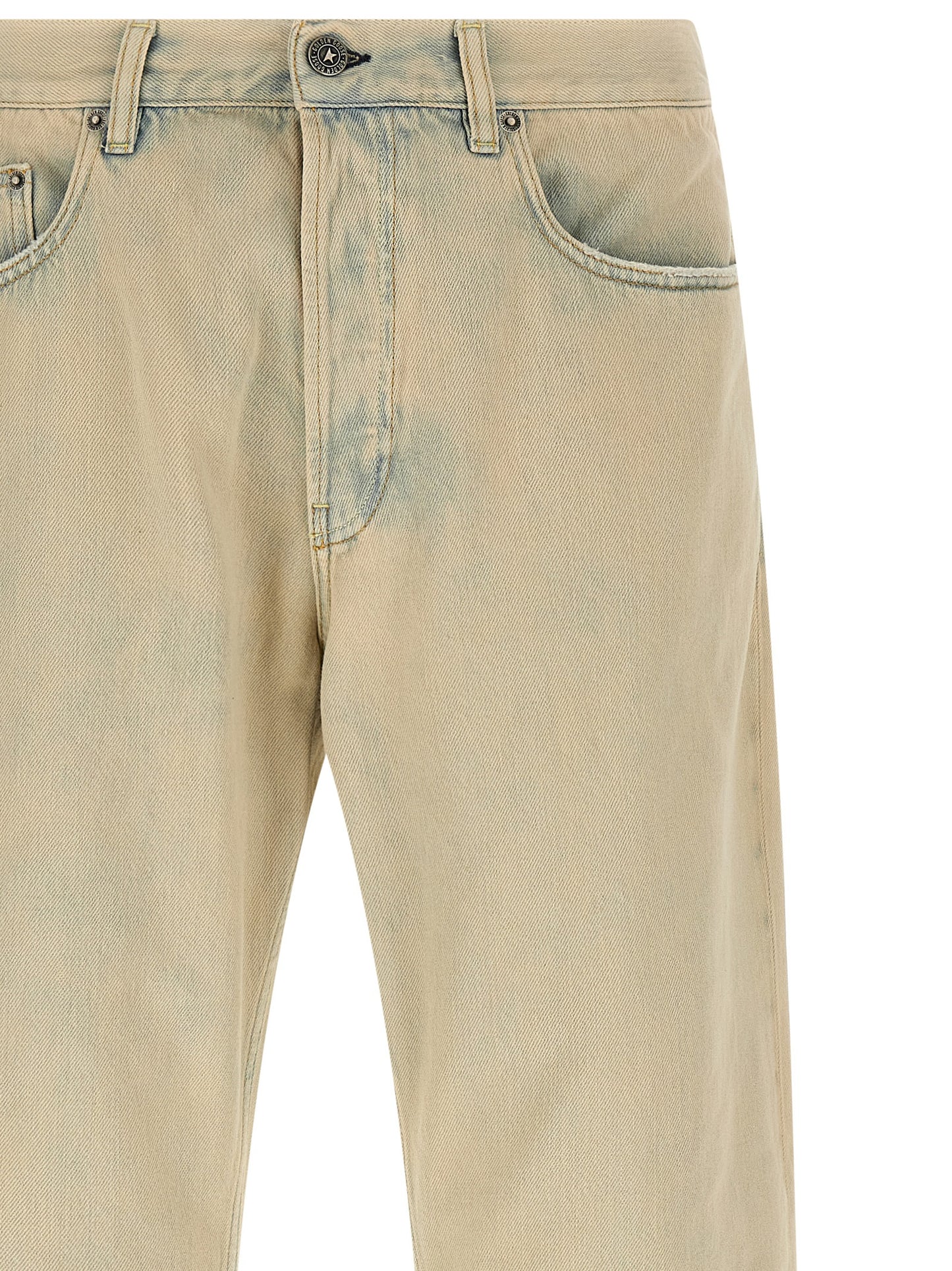 Jeans by Golden Goose for men in denim cotton beige features an sophisticated and straight-leg & wide with a precise long, creating a sophisticated and sophisticated silhouette.