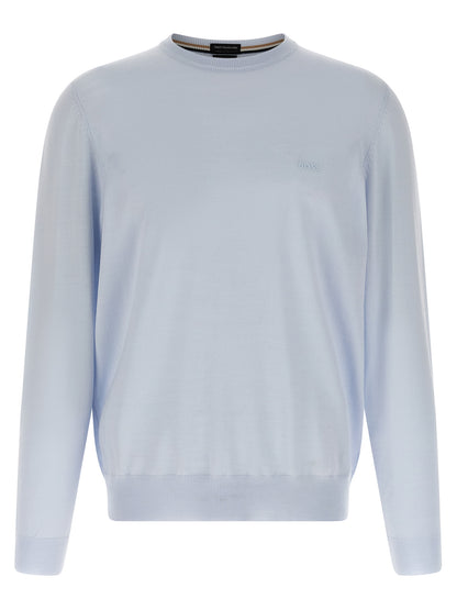 Cardigan by Hugo Boss for men in virgin wool light-blue features an impeccable silhouette, showcasing a sophisticated crew neckline and detail for a truly impeccable finish.