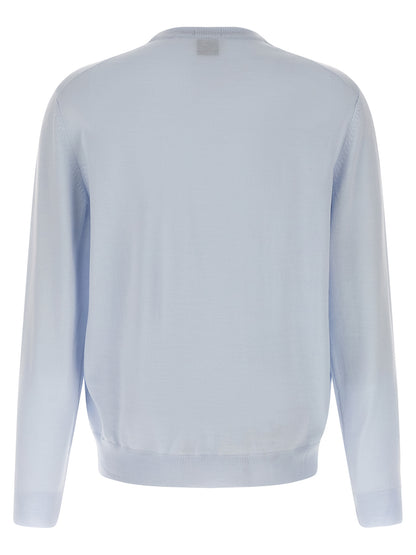Cardigan by Hugo Boss for men in virgin wool light-blue showcases a captivating silhouette, artfully detailed with a captivating and crew neckline for a truly sophisticated captivating look.