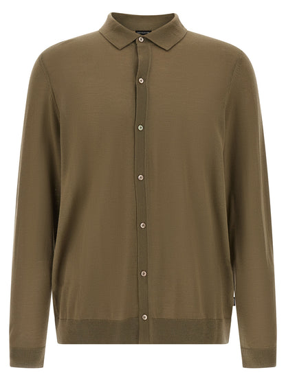Polo Shirt by Hugo Boss for men in virgin wool bicolour & green presents a sleek silhouette, featuring a refined and long-sleeve for a sleek finish.