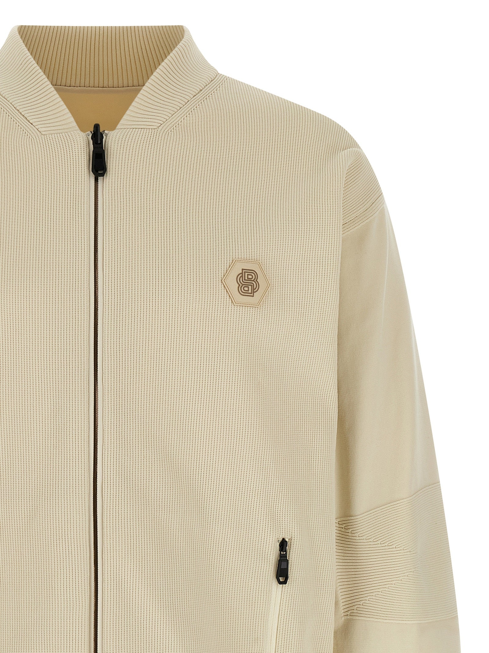 Bomber Jacket by Hugo Boss for men in polyamide beige presents a effortlessly chic silhouette, showcasing a sophisticated and premium pockets for a truly effortlessly chic finish.
