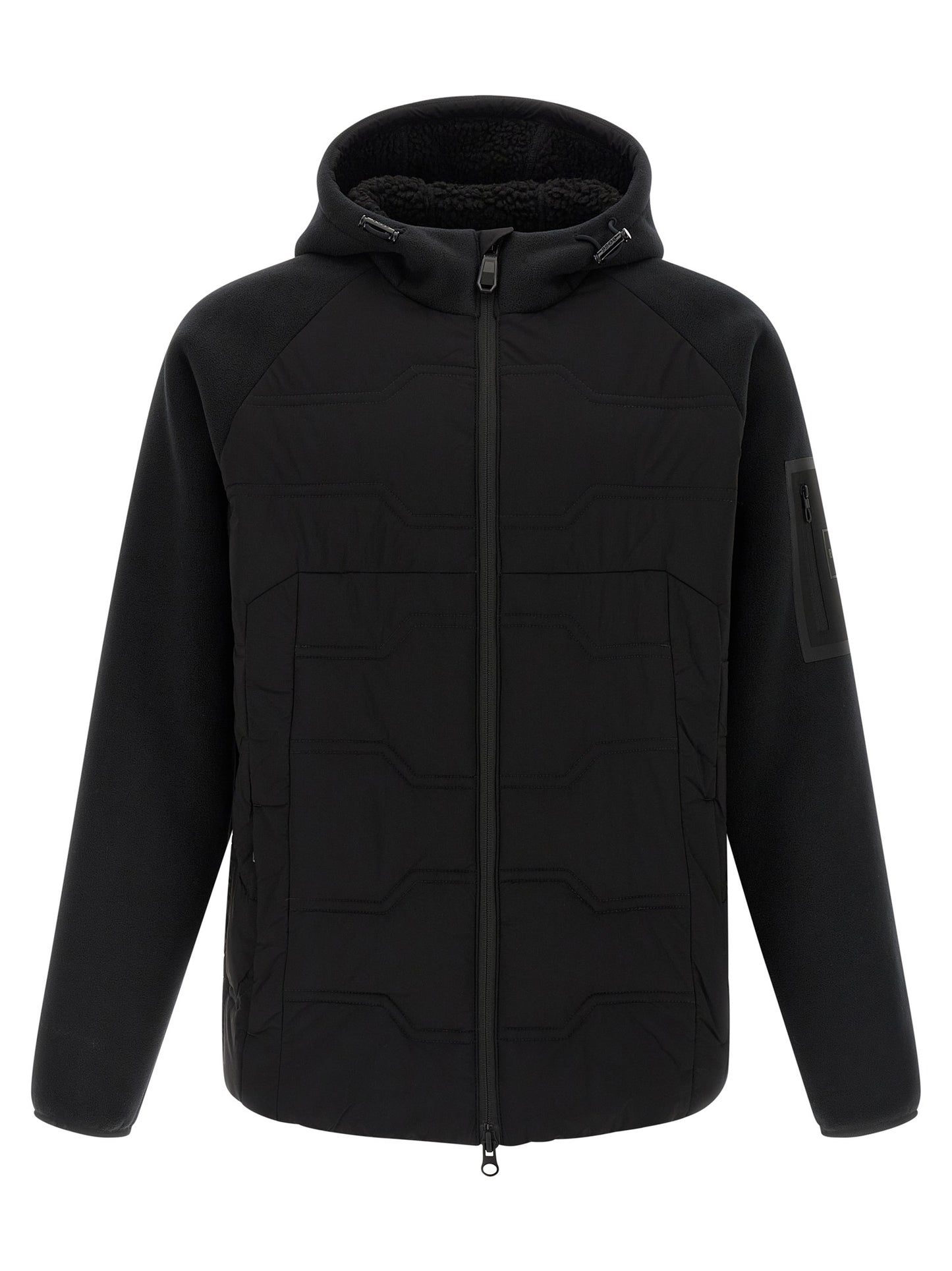 Hooded Vest by Hugo Boss for men in plush polyester black features an contemporary silhouette, showcasing refined pockets, hooded & windproof and a contemporary hooded high-neck neckline for a sophisticated layered look.