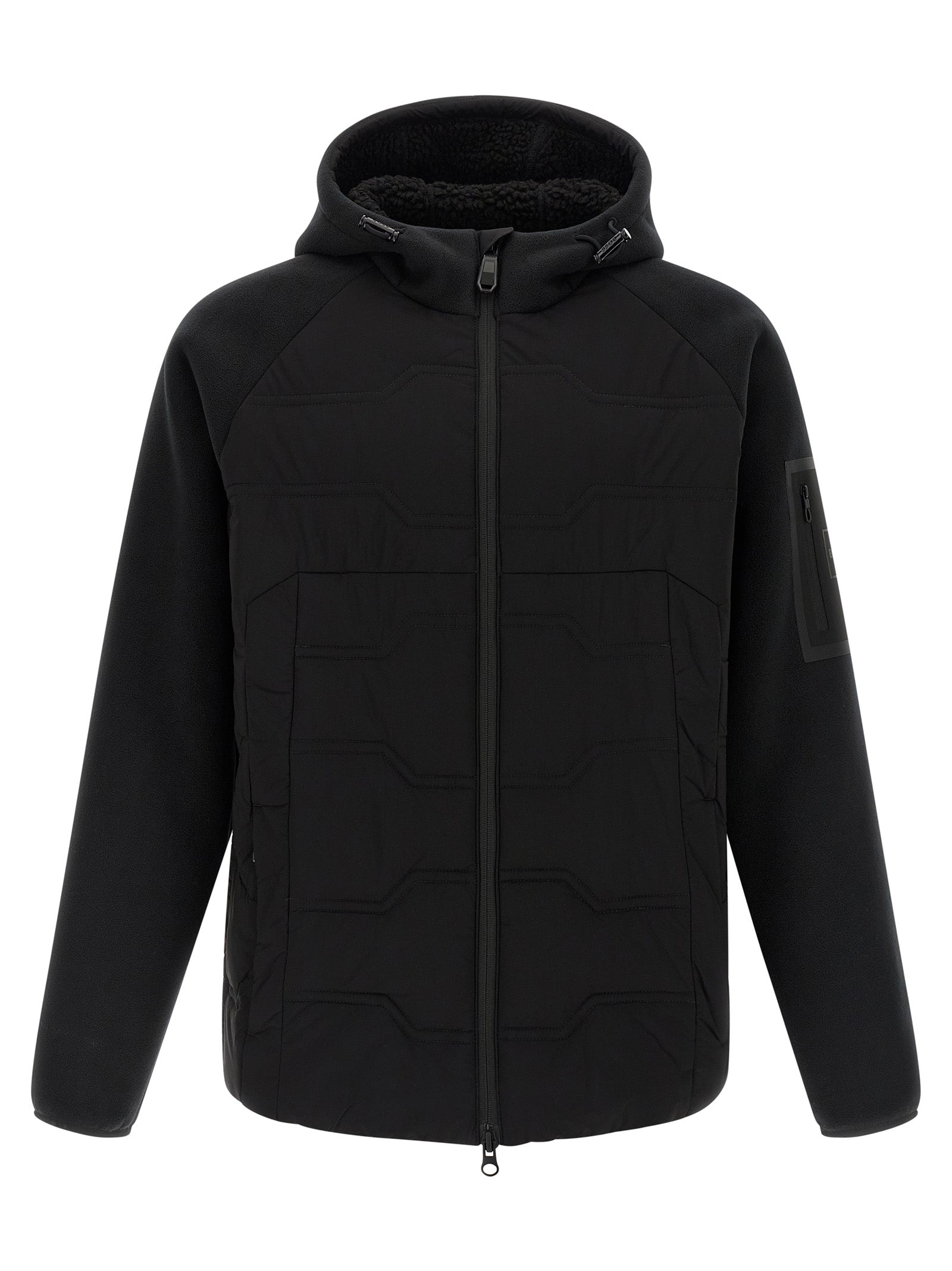 Hooded Vest by Hugo Boss for men in plush polyester black features an contemporary silhouette, showcasing refined pockets, hooded & windproof and a contemporary hooded high-neck neckline for a sophisticated layered look.