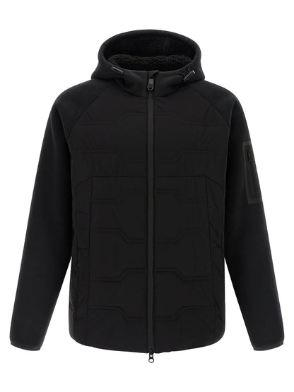 Hooded Vest by Hugo Boss for men in plush polyester black features an contemporary silhouette, showcasing refined pockets, hooded & windproof and a contemporary hooded high-neck neckline for a sophisticated layered look.