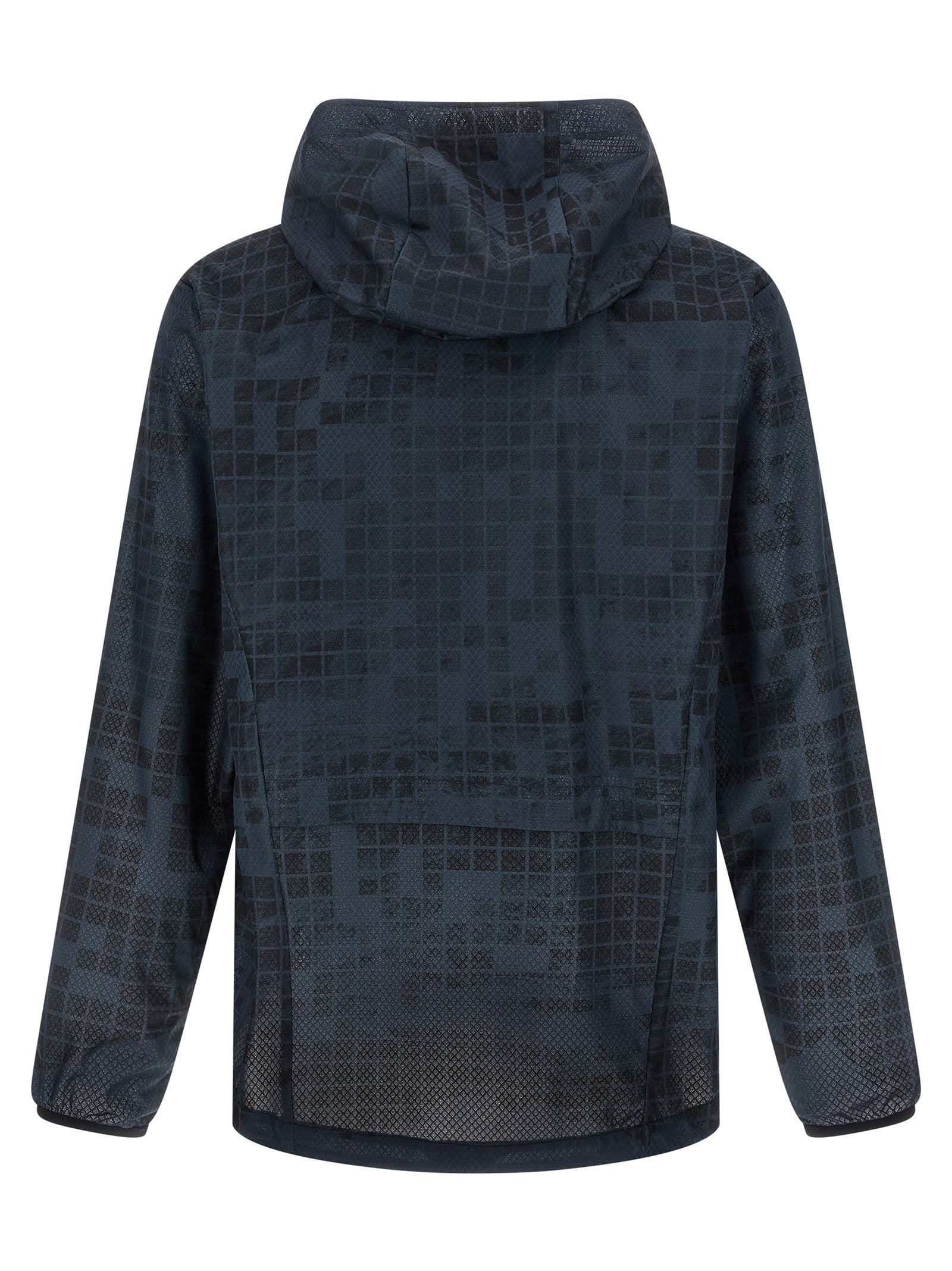 Hooded Windbreaker Jacket by Hugo Boss for men in rubber & fabric blue & patterned features an magnificent silhouette, showcasing the sophisticated hooded high-neck neckline and functional pockets, hooded & windproof for a premium, magnificent look.