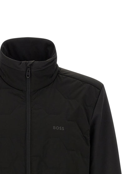 Windbreaker Jacket by Hugo Boss for men in stretch polyamide black presents a resilient silhouette, artfully detailed with a sophisticated high-neck neckline and functional pockets & windproof for a resilient finish.