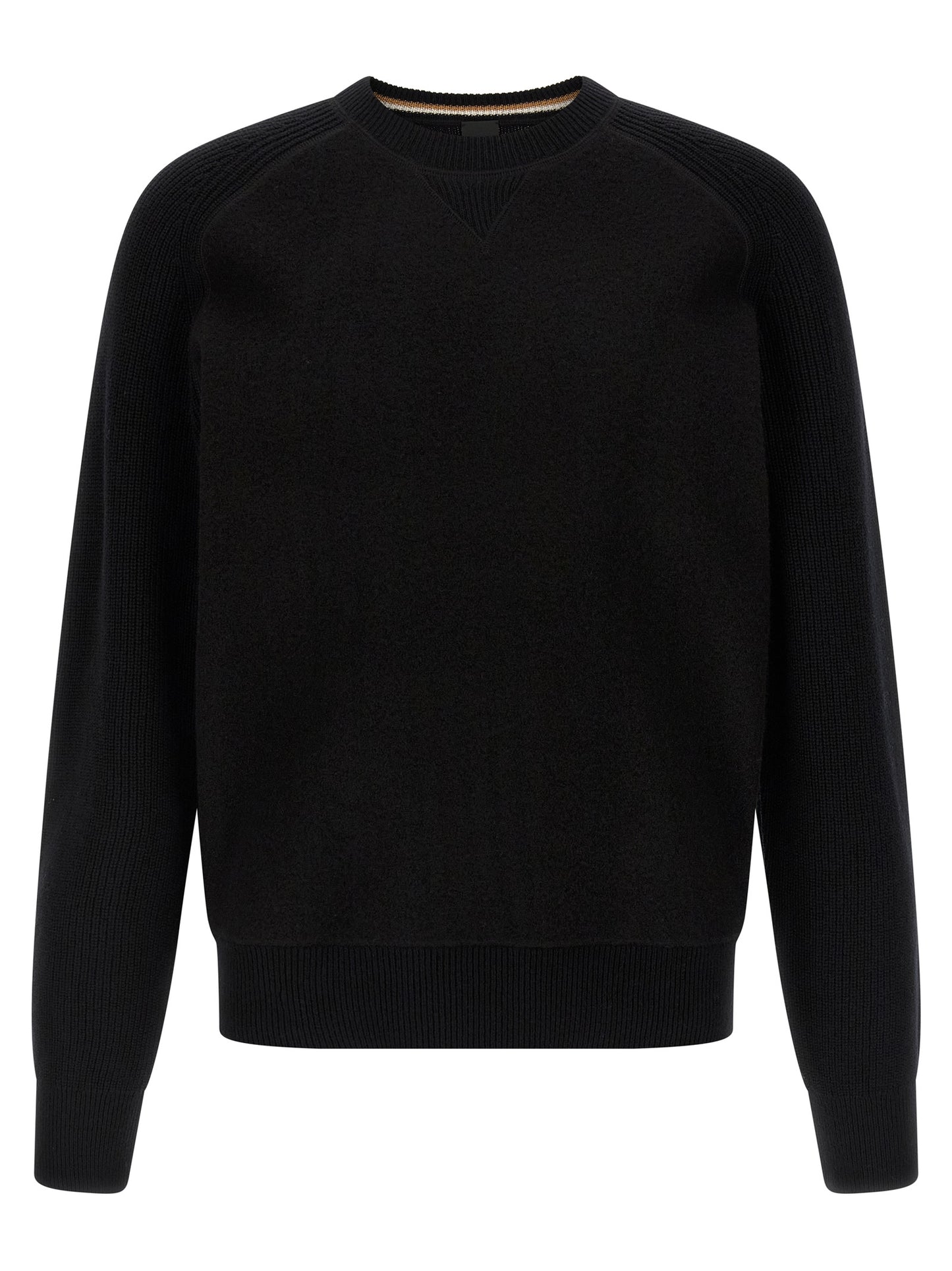Cardigan by Hugo Boss for men in virgin wool black showcases a luxurious silhouette, meticulously detailed with a sophisticated crew neckline and for a refined finish.