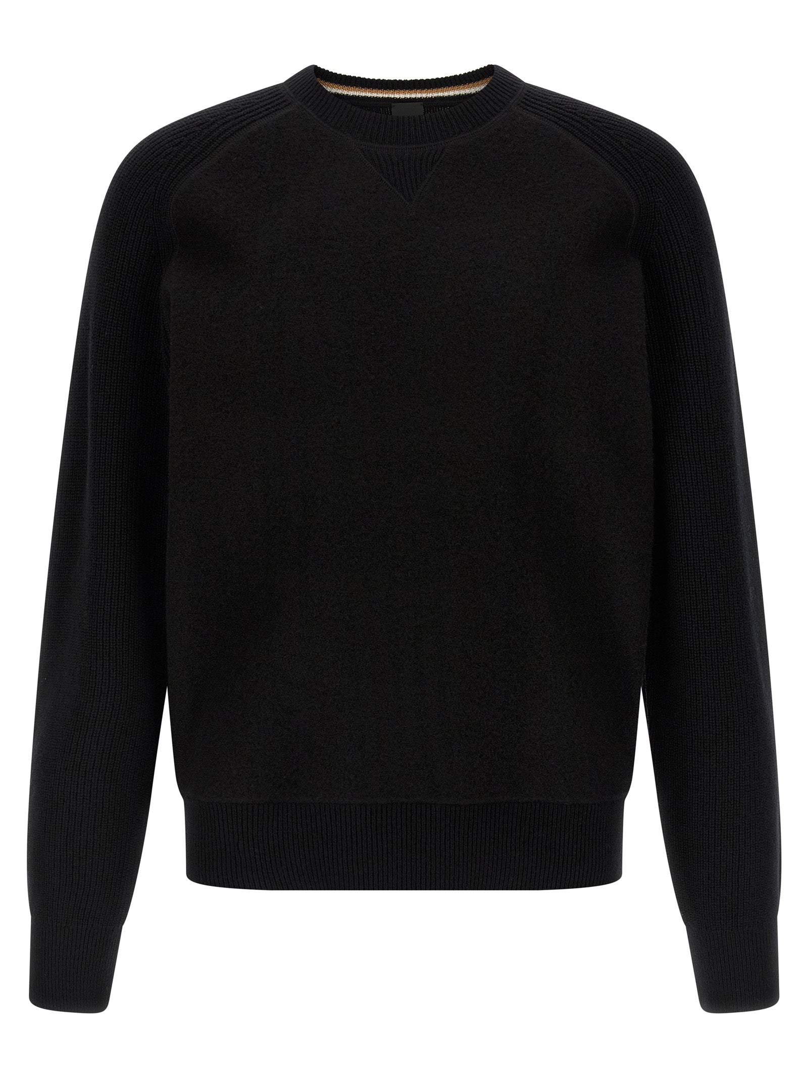 Cardigan by Hugo Boss for men in virgin wool black showcases a luxurious silhouette, meticulously detailed with a sophisticated crew neckline and for a refined finish.