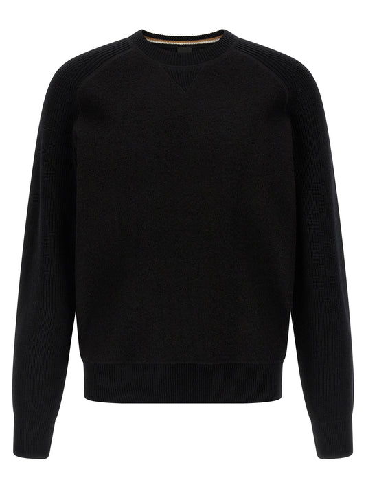 Cardigan by Hugo Boss for men in virgin wool black showcases a luxurious silhouette, meticulously detailed with a sophisticated crew neckline and for a refined finish.