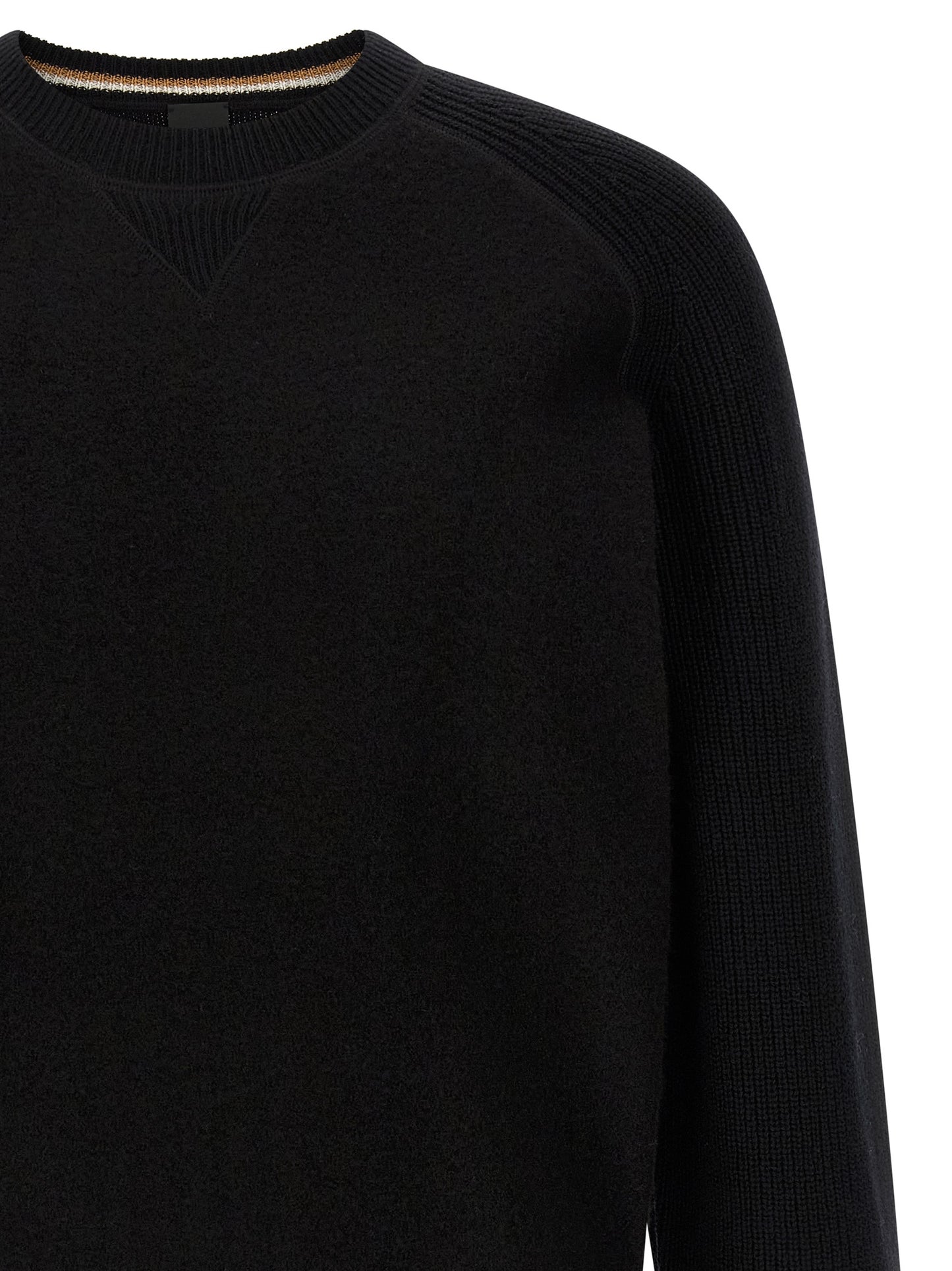 Cardigan by Hugo Boss for men in virgin wool black features a nuanced silhouette with a refined crew neckline and nuanced detailing for a sophisticated look.