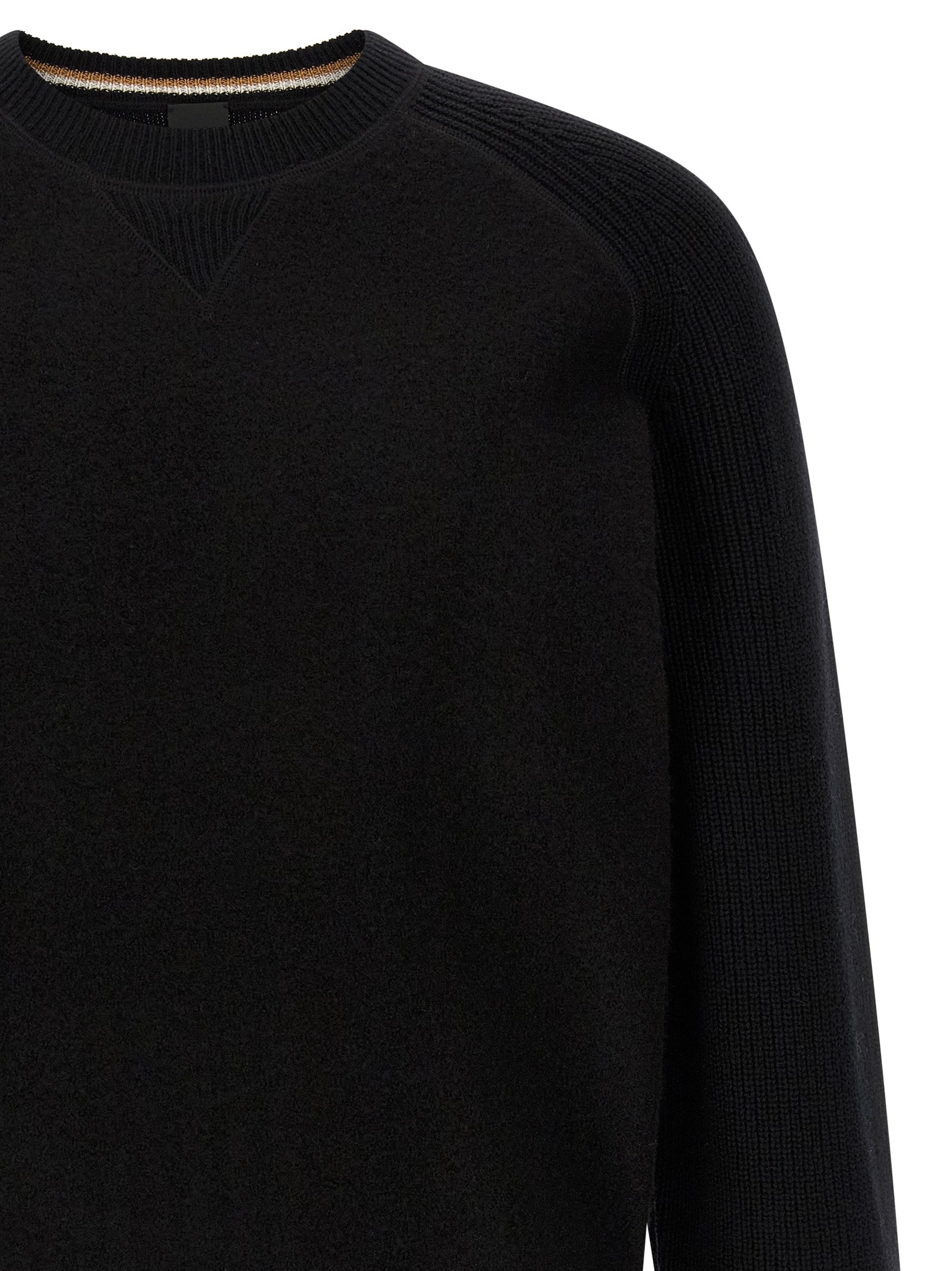 Cardigan by Hugo Boss for men in virgin wool black features a nuanced silhouette with a refined crew neckline and nuanced detailing for a sophisticated look.