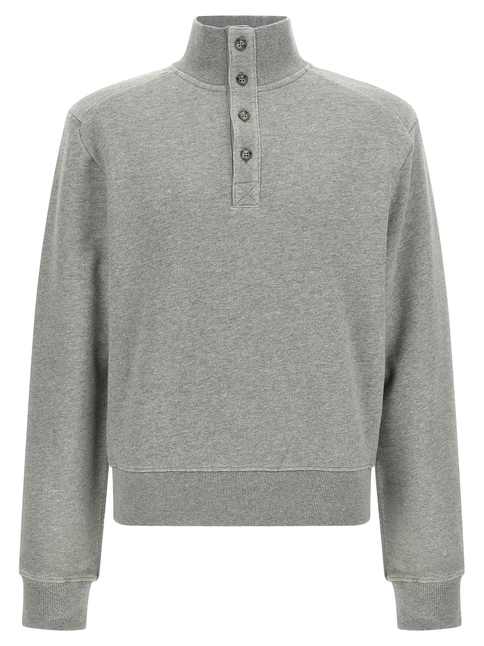 Cardigan by Entire Studios for men in cotton gray features a dramatic silhouette, showcasing a sophisticated high-neck neckline and dramatic long-sleeve detail for a timeless, premium look.