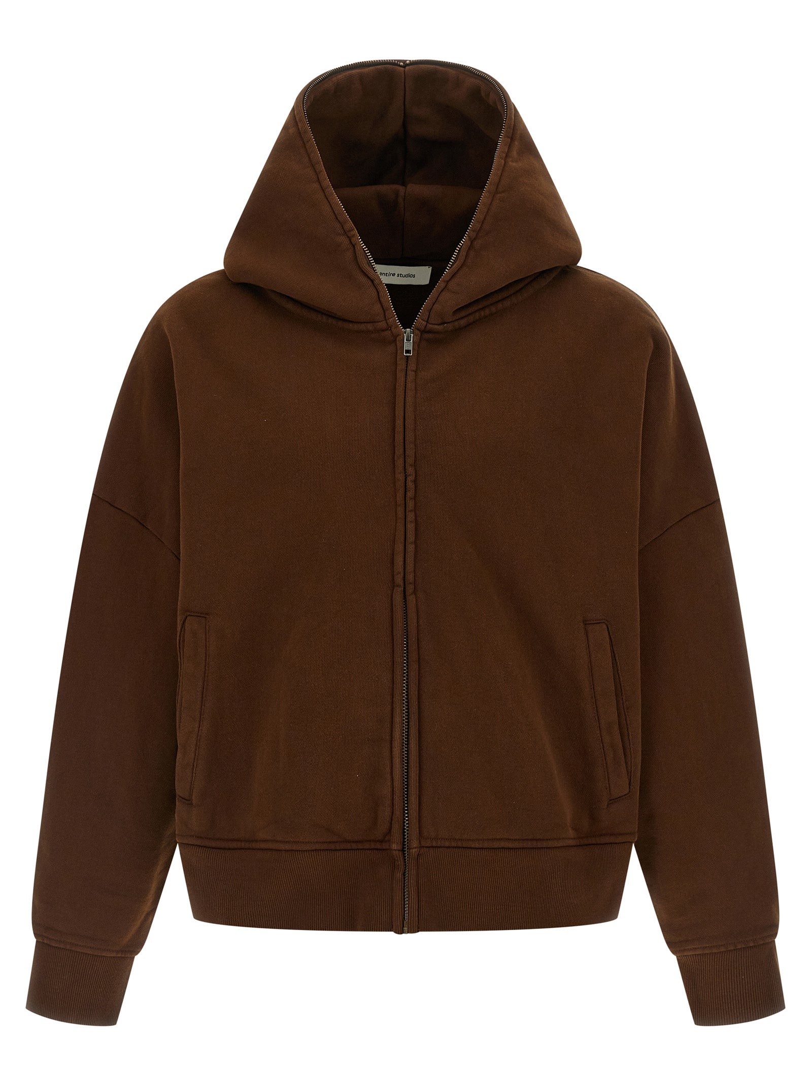 Sweatshirt Hoodie by Entire Studios for men in organic cotton brown features an dramatic silhouette, showcasing a sophisticated hooded neckline and dramatic long-sleeve for a refined, modern aesthetic.