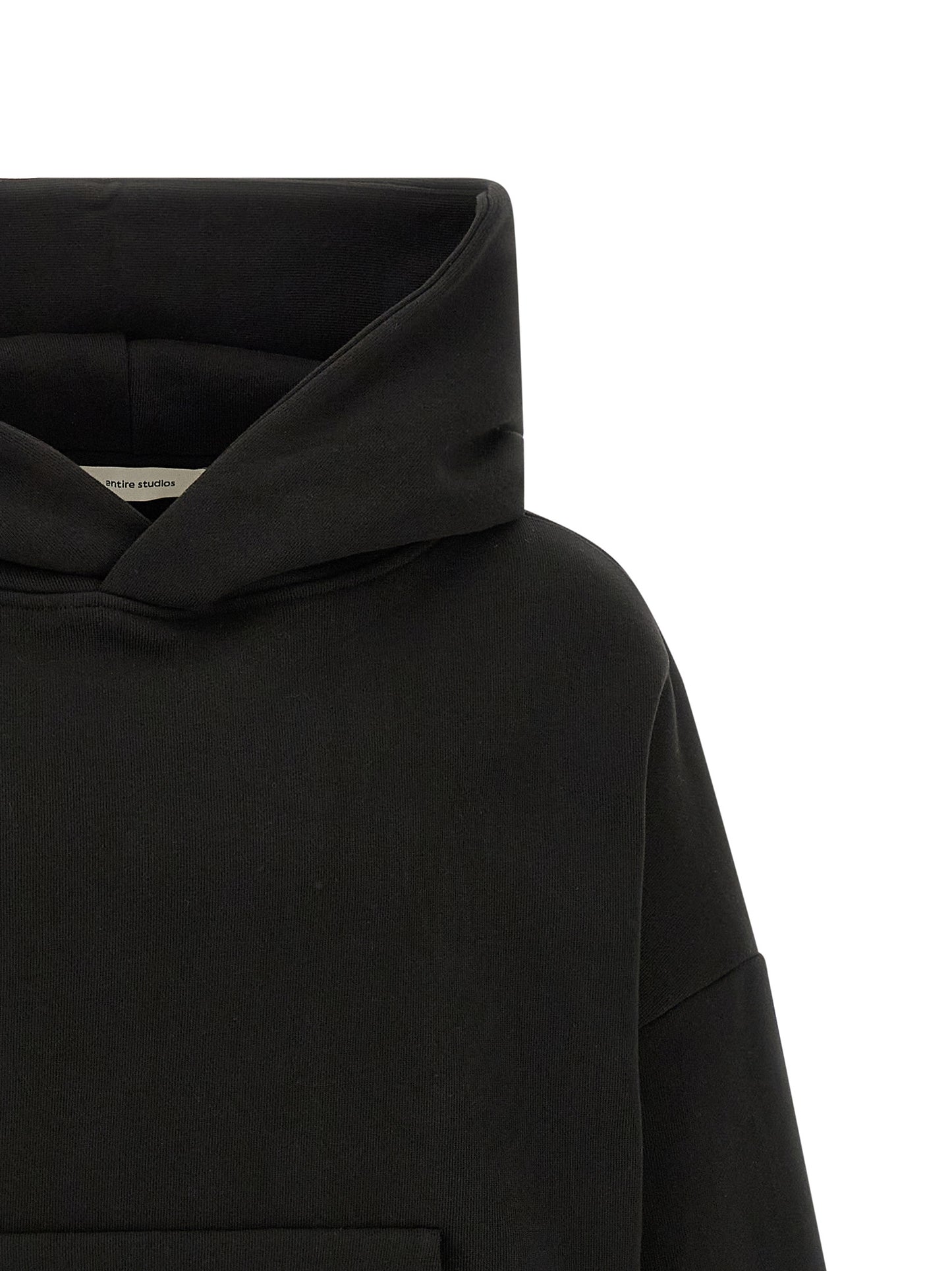 Sweatshirt Hoodie by Entire Studios for men in organic cotton black features an avant-garde silhouette, showcasing a sophisticated hooded neckline and detail for a truly avant-garde finish.