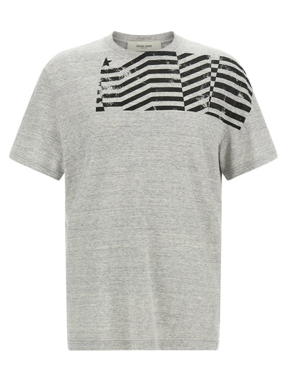 T-Shirt by Golden Goose for men in cotton gray & print showcases a dramatic silhouette, elegantly detailed with a dramatic crew neckline and short-sleeve for a truly dramatic finish.